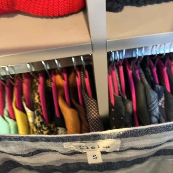 Ciel 100% linen navy and ivory striped lined midi dress size S - Picture 2 of 3